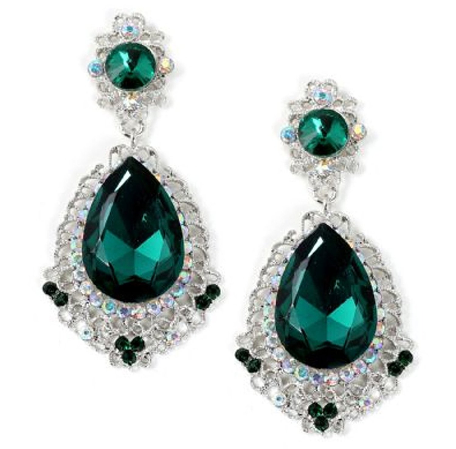 Large Emerald Green Crystal and Rhinestone Chandelier Earrings - Prom / Bridesmaid Jewelry